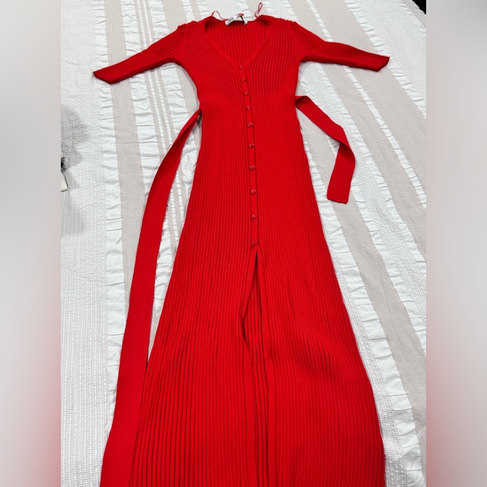 Zara ribbed red long dress